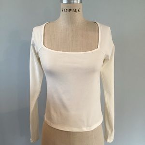 Forever 21 Square Neck Long Sleeve Cream Top Size Large NWT